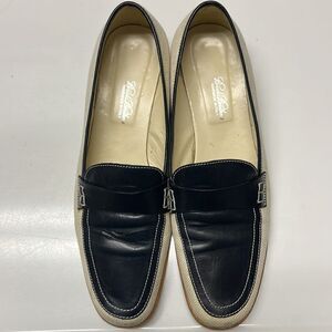 Brooks Brothers Beige Navy Twill and Leather Classic Slip-On Loafers- Size 8